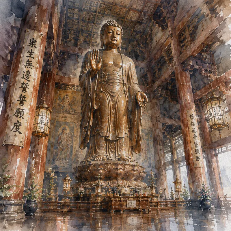 Suuri pronssinen Vihreä Buddha temppelin sisällä Suuri pronssinen Vihreä Buddha temppelin sisällä