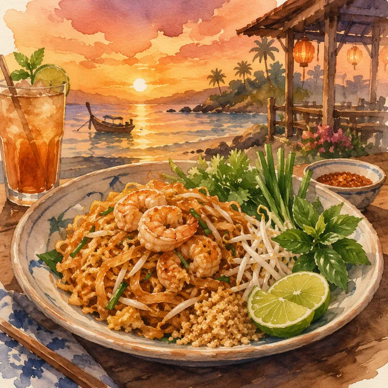 Perinteinen thaimaalainen Pad Thai -annos Perinteinen thaimaalainen Pad Thai -annos