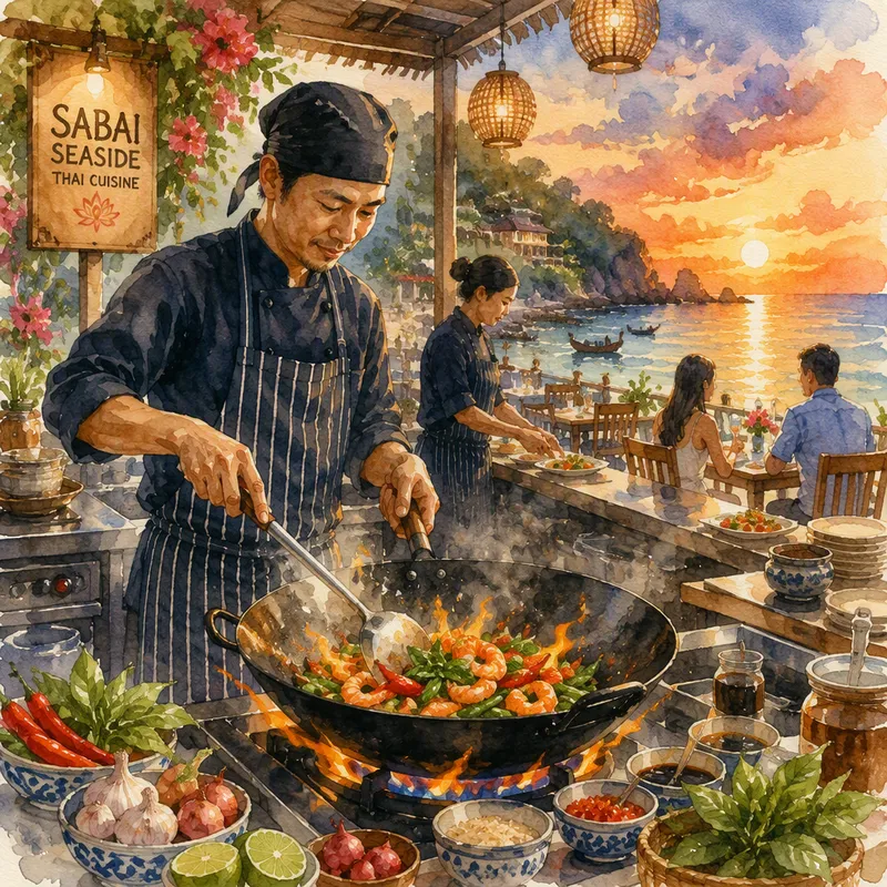 Kokki valmistamassa thaimaalaisia annoksia wok-pannulla Kokki valmistamassa thaimaalaisia annoksia wok-pannulla