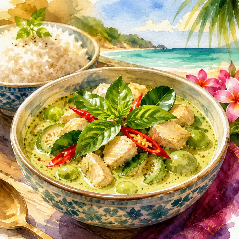 Thaimaalainen vihreä curry annos Thaimaalainen vihreä curry annos
