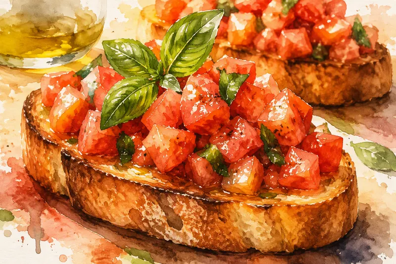 Bruschetta-alkupala tuoreilla tomaateilla Bruschetta-alkupala tuoreilla tomaateilla