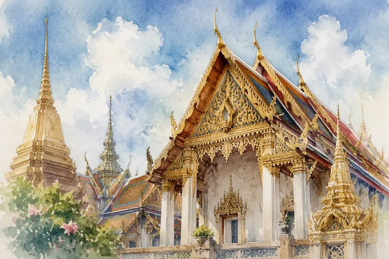 Perinteinen thaimaalainen temppeli kultaisine koristeineen Perinteinen thaimaalainen temppeli kultaisine koristeineen
