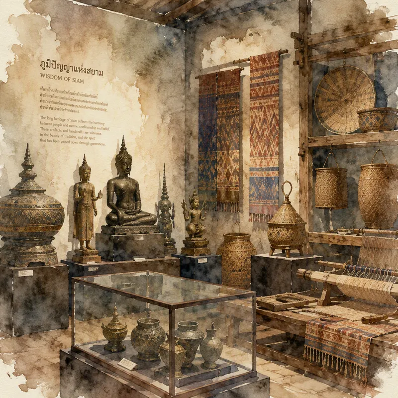 Perinteisiä thaimaalaisia esineitä ja käsitöitä museossa Perinteisiä thaimaalaisia esineitä ja käsitöitä museossa