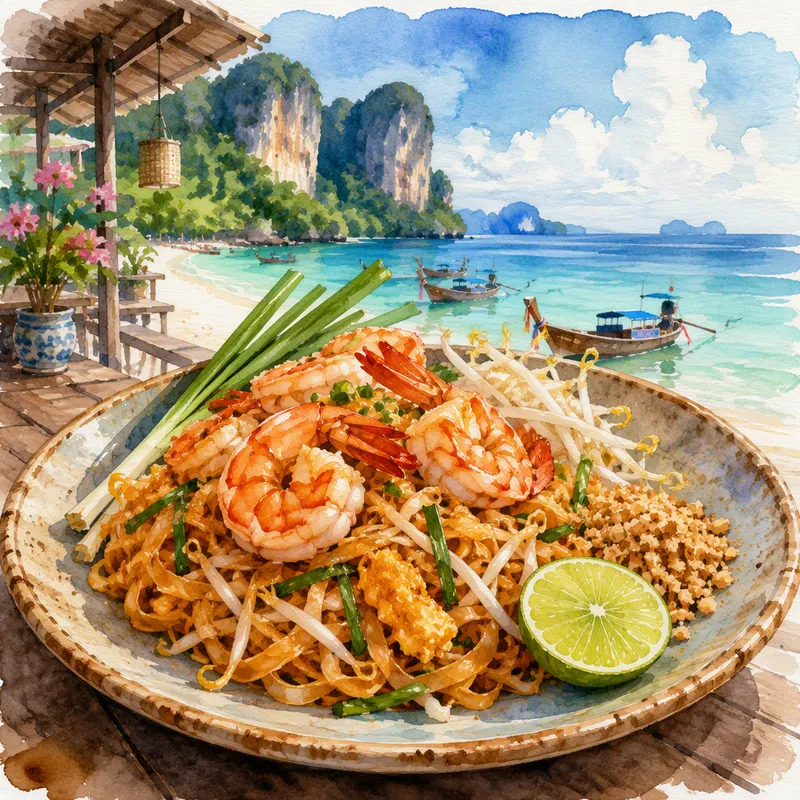 Perinteinen thaimaalainen Pad Thai -annos lautasella Perinteinen thaimaalainen Pad Thai -annos lautasella