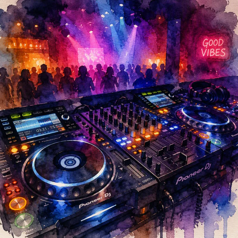 Moderni DJ-pöytä ja ammattilaistason äänentoistolaitteet