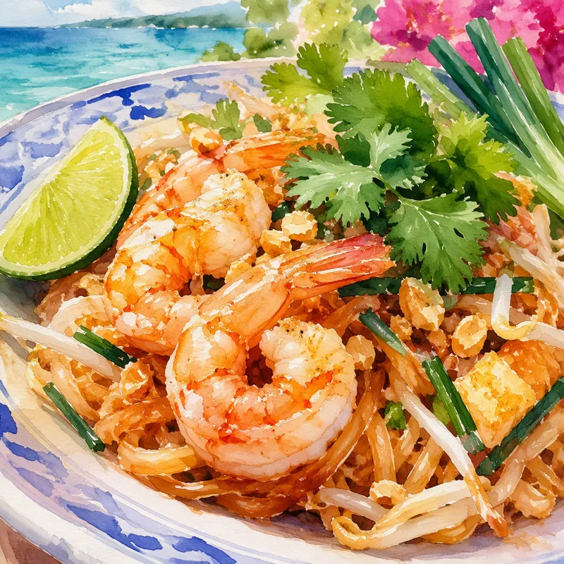 Perinteinen Pad Thai -annos tarjoiltuna lautasella Perinteinen Pad Thai -annos tarjoiltuna lautasella
