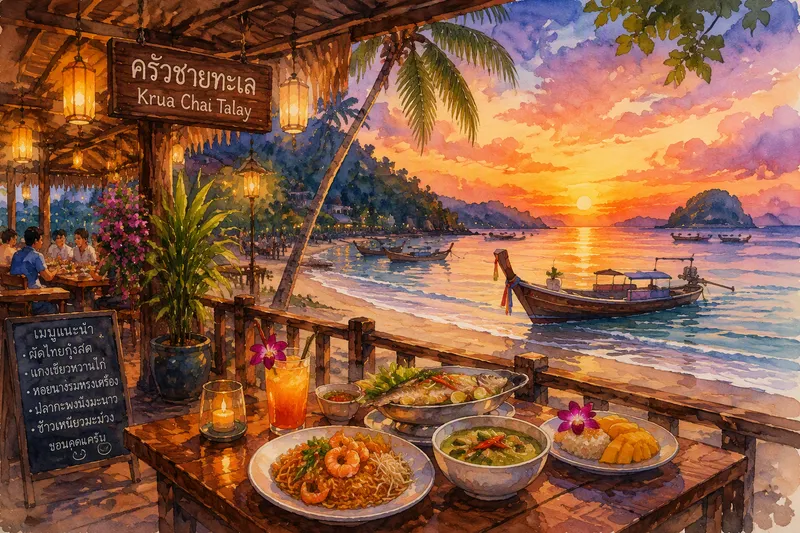 Ravintola meren rannalla auringonlaskun aikaan Ravintola meren rannalla auringonlaskun aikaan