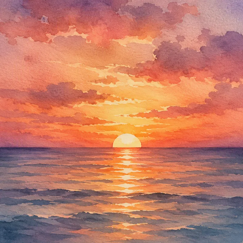 Värikäs auringonlasku meren yllä horisontissa Värikäs auringonlasku meren yllä horisontissa