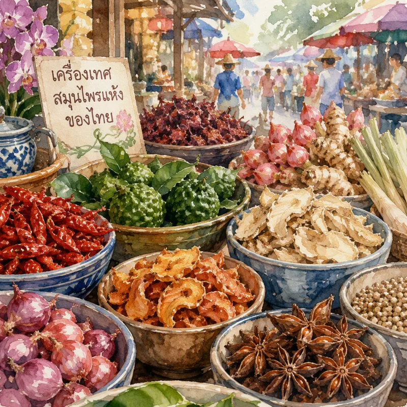 Eksoottisia thaimaalaisia mausteita kulhoissa Eksoottisia thaimaalaisia mausteita kulhoissa
