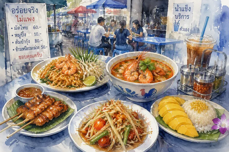 Thaimaalaista ruokaa tarjoiltuna rennossa ravintolassa Thaimaalaista ruokaa tarjoiltuna rennossa ravintolassa