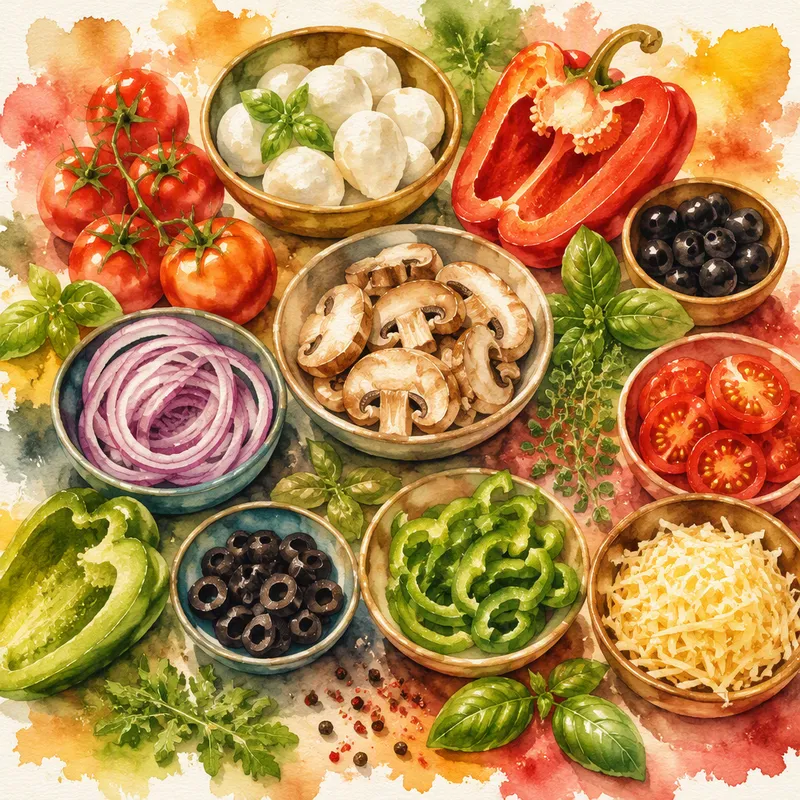 Tuoreita kasvispizzan täytteitä Tuoreita kasvispizzan täytteitä