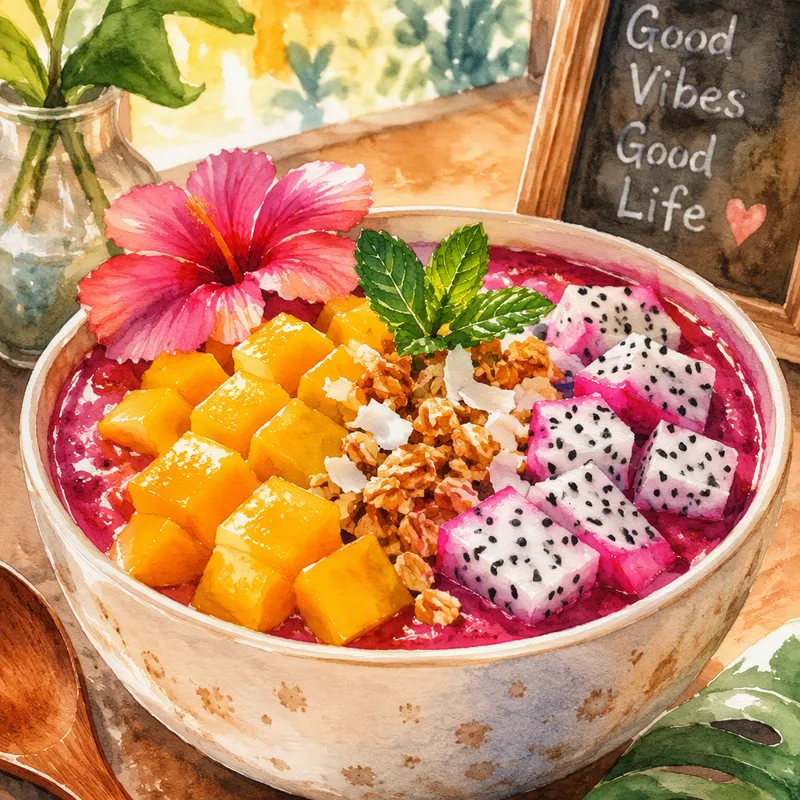 Tuoreista hedelmistä valmistettu smoothie-kulho aamiaisella Tuoreista hedelmistä valmistettu smoothie-kulho aamiaisella