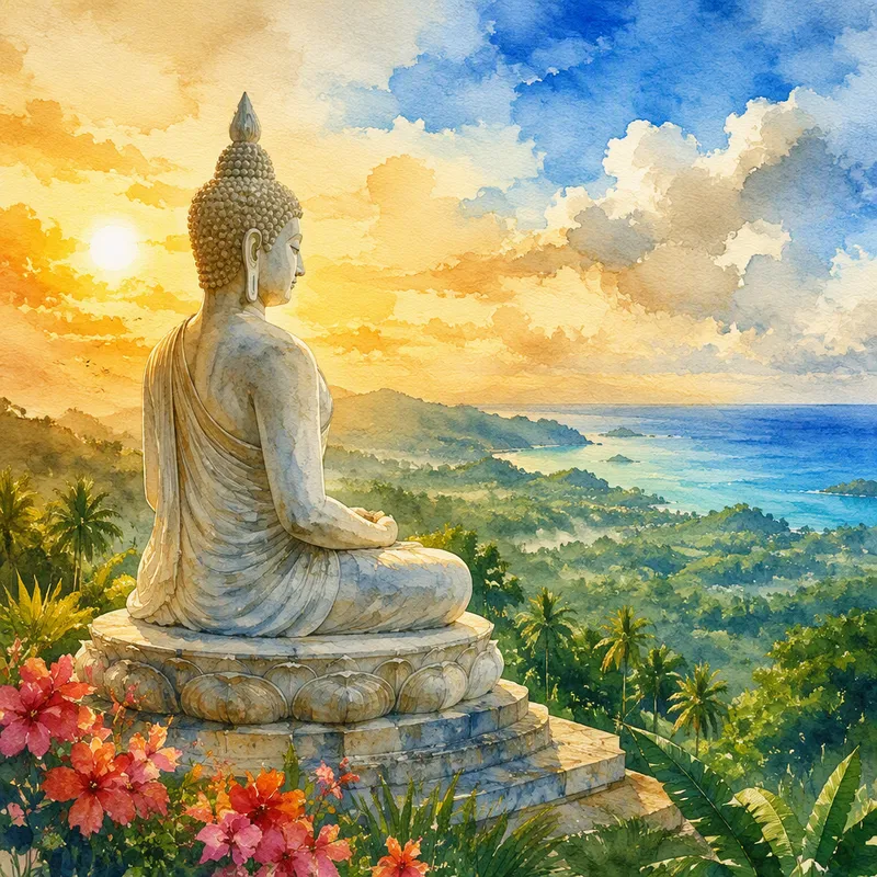 Suuri valkoinen Buddha-patsas kukkulan päällä Suuri valkoinen Buddha-patsas kukkulan päällä