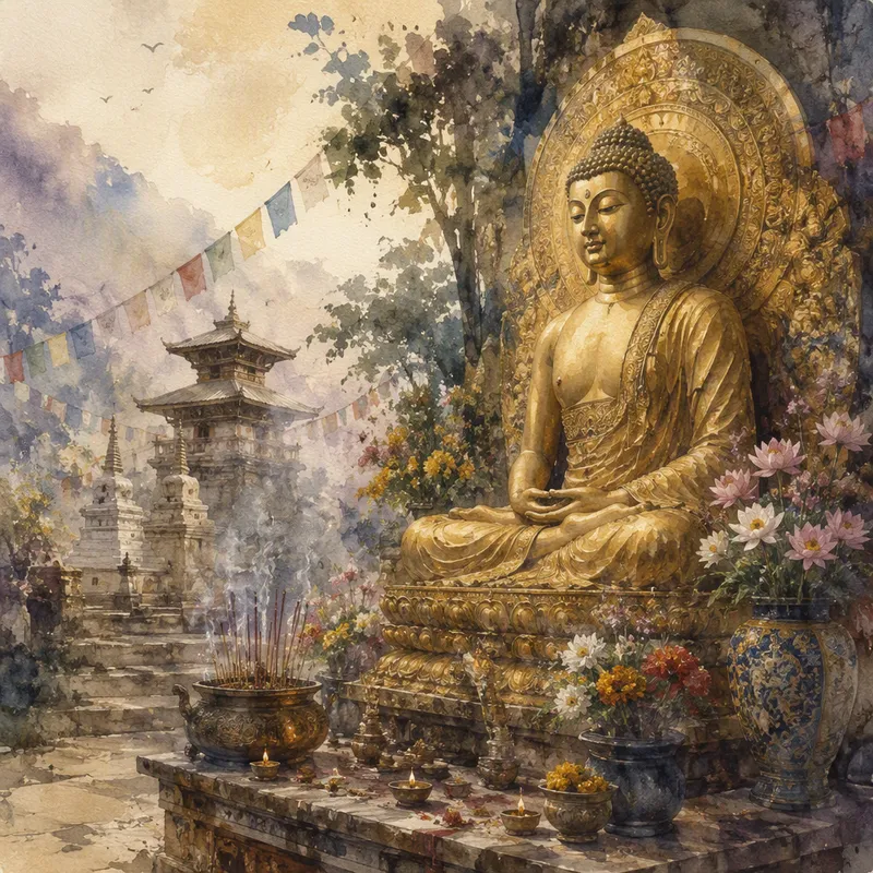Buddhalainen patsas temppelialueella Buddhalainen patsas temppelialueella