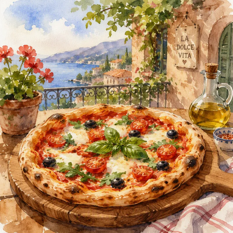 Tuore artesaanipizza puisella tarjoilualustalla Tuore artesaanipizza puisella tarjoilualustalla