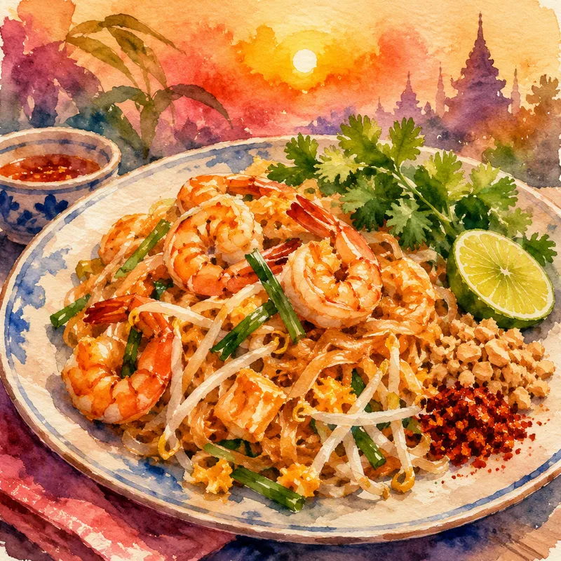Pad Thai -nuudeleita katkaravuilla ja yrteillä