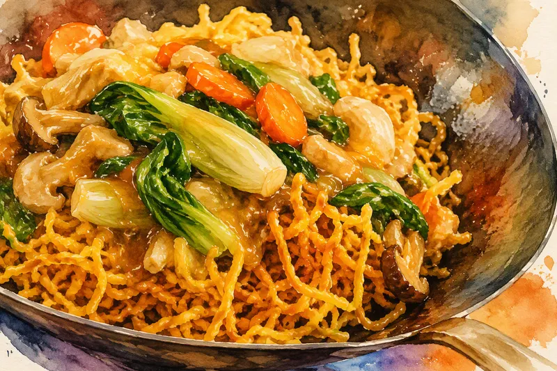 Perinteinen thaimaalainen nuudeliannos kastikkeella Perinteinen thaimaalainen nuudeliannos kastikkeella