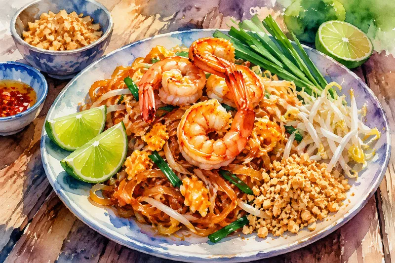 Pad Thai -annos lautasella Pad Thai -annos lautasella