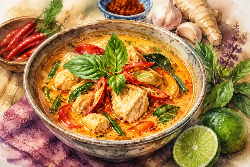 Thaimaalainen curryannos tarjoiltuna kulhossa Thaimaalainen curryannos tarjoiltuna kulhossa