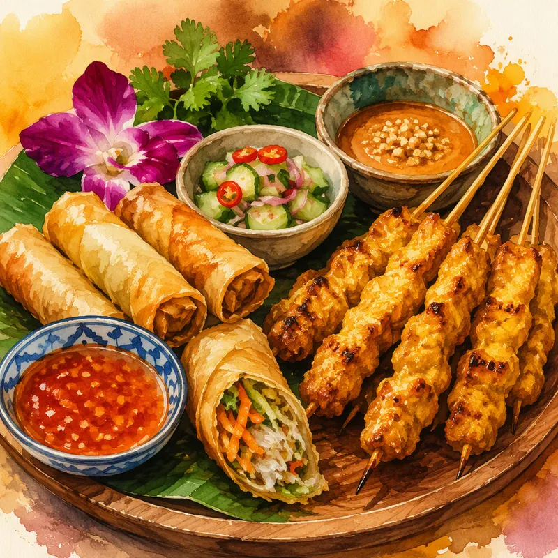 Valikoima perinteisiä thaimaalaisia alkupaloja Valikoima perinteisiä thaimaalaisia alkupaloja