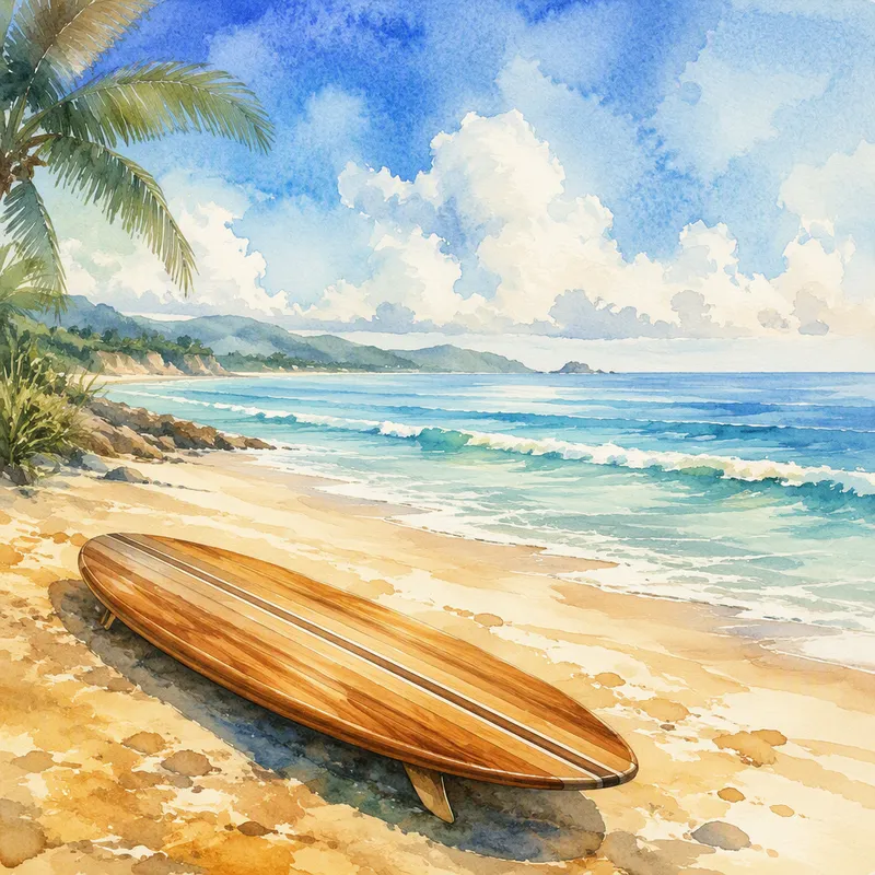 Surffilauta hiekalla meren rannalla Surffilauta hiekalla meren rannalla
