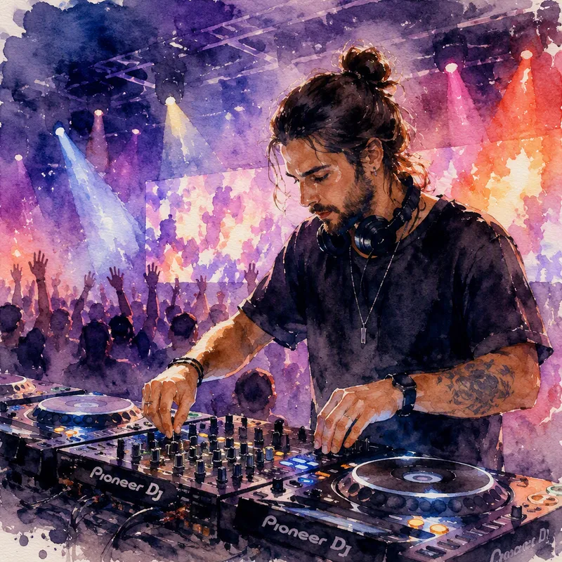 DJ soittamassa musiikkia modernilla miksauspöydällä DJ soittamassa musiikkia modernilla miksauspöydällä