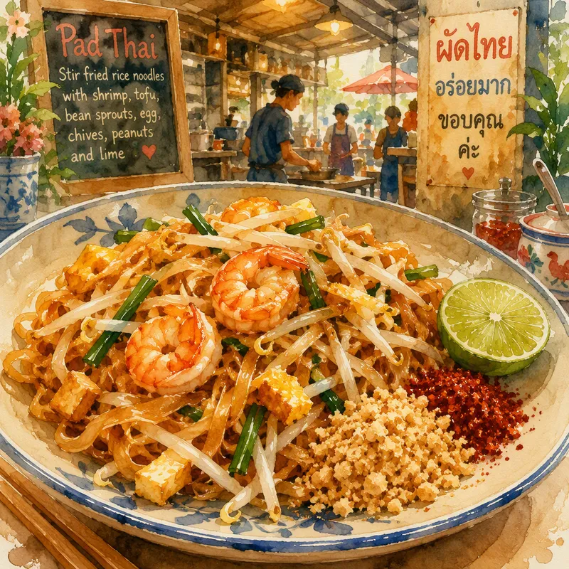 Tuore pad thai -annos lautasella Tuore pad thai -annos lautasella