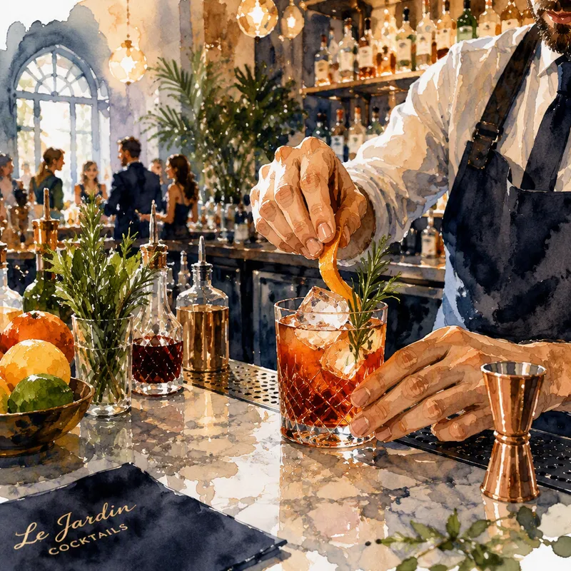 Taidokkaasti valmistettu cocktail ylellisellä baarilla Taidokkaasti valmistettu cocktail ylellisellä baarilla