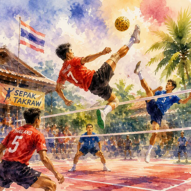 Sepak Takraw -peli ulkokentällä Sepak Takraw -peli ulkokentällä