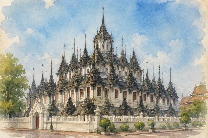 Wat Ratchanaddan metalliset tornit taivasta vasten Wat Ratchanaddan metalliset tornit taivasta vasten