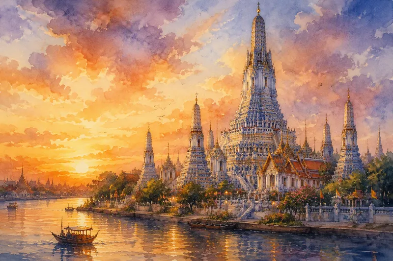 Wat Arunin temppeli auringonlaskun aikaan Wat Arunin temppeli auringonlaskun aikaan